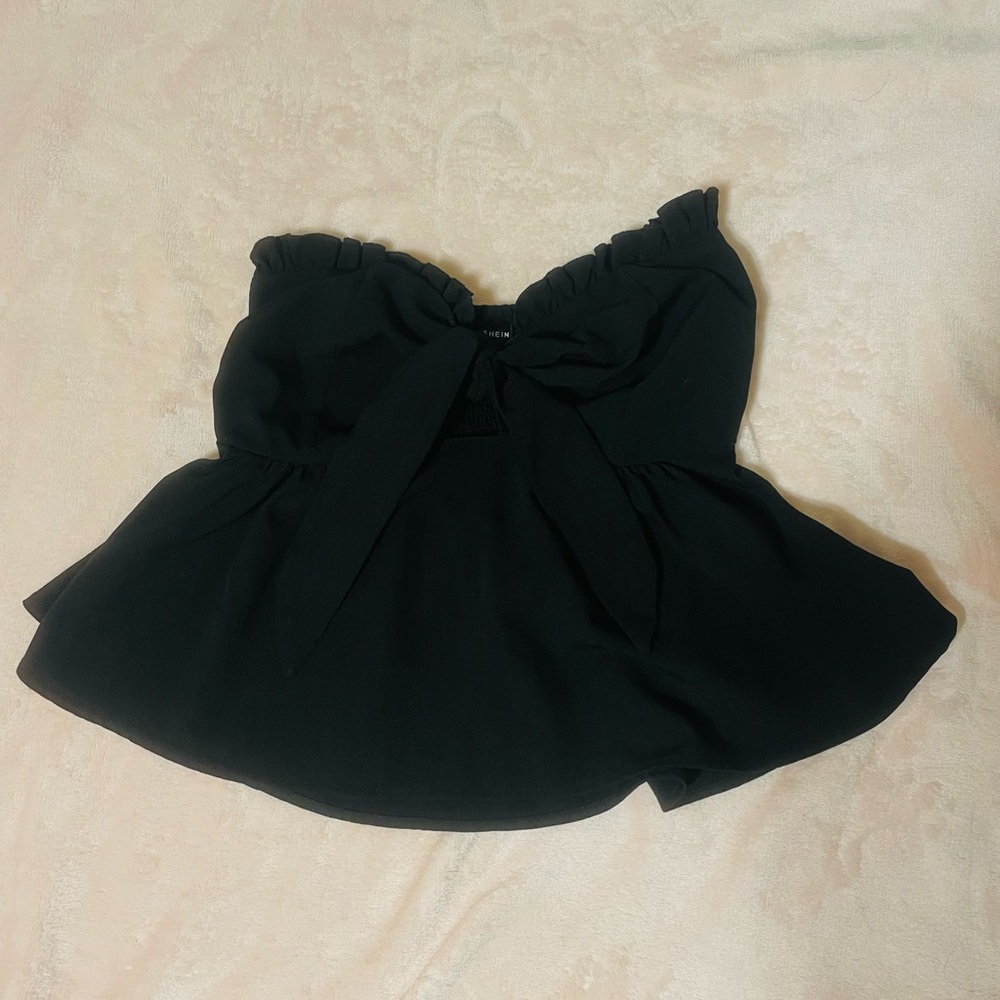 Black Strapless Peplum Top